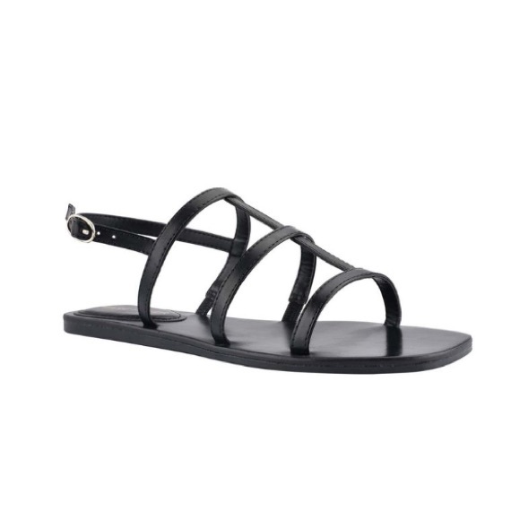 Marc Fisher Black Bytina Sandals Square Toe, Flat sole & Buckle Closure Size 9.5 - Picture 1 of 7